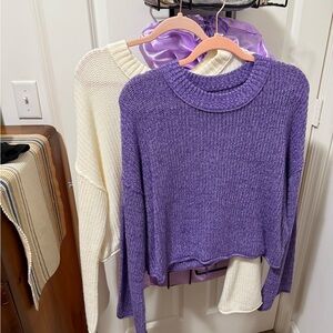 Cropped Purple and Cream Women's Sweater Set